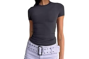 Cuptacc Damska koszulka z okrągłym dekoltem, wąska, basic, krótka, moda na lato 2024, koszulka dziecięca, Y2k, top dla dziewcząt, na imprezę, top damski