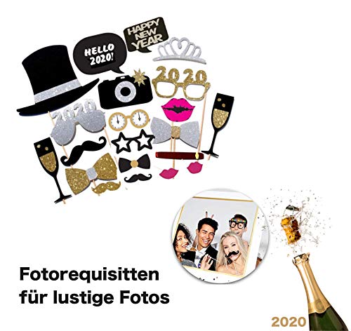 TK Gruppe Timo Klingler XXL Silvester Deko Set 2020 - mit Luftballons, Luftschlangen, Latexballons, Konfetti, Fotorequisitten als Dekoration zu Neujahr (XXL Set) - 4