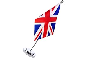 Ecoticfate UK Single Pole Desk Flag - Vivid Color & Fade Resistant Union Jack Desk Flag,UK Table Flags With Stand Base, Festival Events, Celebration Decorations
