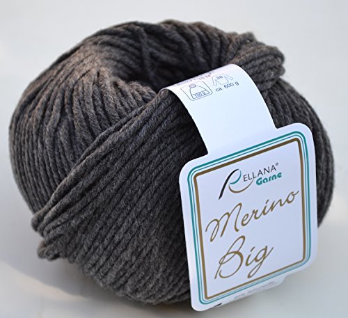 Rellana Wolle Merino Big Fb. 15 - anthrazit Wolle Nadelstärke 5 - 6 mit Merinowolle zum Stricken & Häkeln, Mützenwolle
