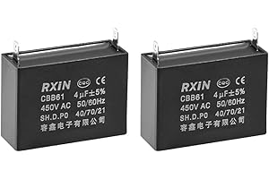 sourcing map Techo Ventilador Condensador CBB61 4uF 450V AC Único Inserción Metalizado Polipropileno Película Condensadores 47x18x34mm para Agua Bomba Motor Generador, Paquete de 2
