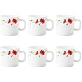Larah By Borosil Red Carnation Opalware Mug Set (White) - 6 Pieces, 180 Milliliter - 180 Ml