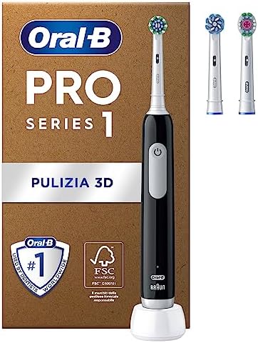 Oral-B Spazzolino Elettrico Ricaricabile Pro Series 1 Nero con 2 Testine di Ricambio. 1 Spazzolino