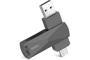FINEWISH Memoria USB 128GB, Pen Drive USB C 2 en 1 OTG Dual Flash Drive Metal Memory Stick para PC, Tabletas, Macbook, Estéreo de Automóvil, Smartphones (Gris)