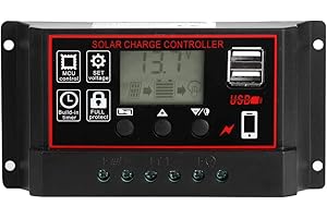 HILILAND Cargador de energía solar Controlador fotovoltaico Salida USB 5V con pantalla digital, Controlador de carga solar 12V 24V 50A con manual