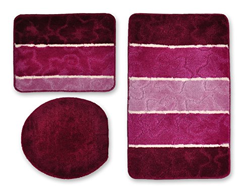 BADGARNITUR ORION 3-TEILIG BADMATTE, BAD SET BORDEAUX ROT LILA HÄNGE WAND WC - 3