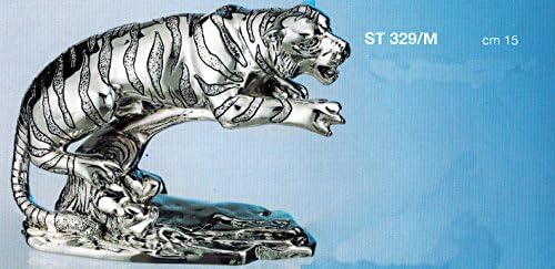 Tiger on Branch Figurine CM15 Laminate Silver Made In Italy