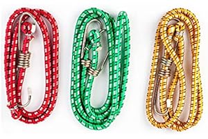SHOPMCR Bungee Cords with Hooks 1M Length 3Pcs Bungee Cords - Bungie Straps with Strong Coated Rubber (3 Assorted Colour)