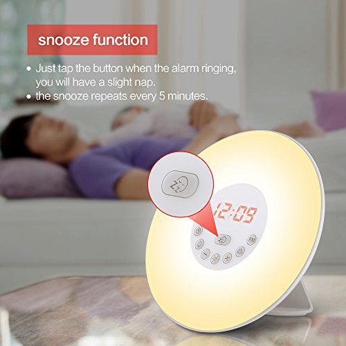 Wecker Lichtwecker Geschenk Wake Up Light Wecker mit Licht ,7 Wecktöne (6 Naturklänge und Radio), 7 Lichtfarben,10 Helligkeitstufen, Sonnenaufgangssimulator, Nachtlicht mit FM Radio, Geschenke für Kinder oder Erwachsene - 4
