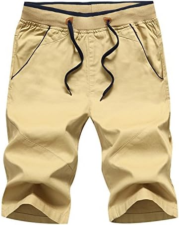 HCIUUI New Summer Big Size Mens Cotton Shorts Male Solid Elastic Waist Short Pants 5 Colors Knee Length M-5xL New Arrival K666 Khaki L