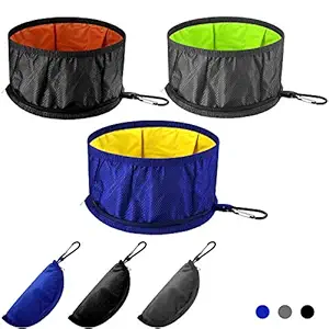 3 Pieces Collapsible Dog Travel Bowls Portable Foldable Dog Bowl Water and Food Bowls with Zipper and Climbing Hook for Pets Dogs Cats (Blue, Gray, Black)