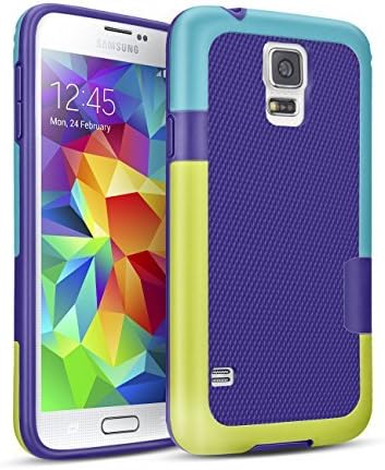 Galaxy S5 Case, 3 Color Hybrid Dual Layer Shockproof Case [Extra Front Raised Lip] Soft TPU &amp; Hard PC Bumper Protective Case Cover for Samsung Galaxy S5 I9600 GS5 G900V [Purple]