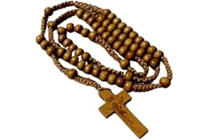 Lamala Perles Bois Croix Chapelet Collier Bijoux Charme Ornements pour Anniversaire Mariage Festival Décorations Fête Collier Chapelet en Bois