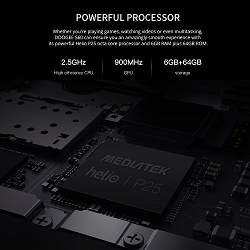 Smartphone ohne Vertrag, DOOGEE S60 Wasserdichte Outdoor Handy - Dual SIM Robustes Smartphones Android 7.0 - 4G 5.2 Zoll FHD - Helio P25 Octa-core - 6G RAM+64G ROM - 8.0MP+21.0MP - 5580mAh - Schwarz