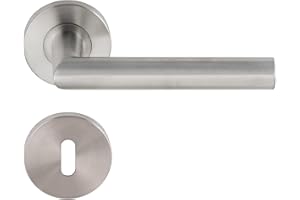 ‎APERIT Aperit Türgriff: Edelstahl Türklinke Paar mit Buntbart Rosette - Rund - Matt - Drückergarnitur für Innentüren - T-Modell - 49.203.02 - EN1906 Klasse