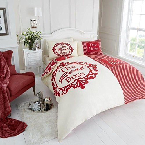 THINK LOUDER THE REAL STYLE BED/QUILT/DUVET COVER SET WITH 2 PILLOW CASES 8 COLOURS Cream-Red King