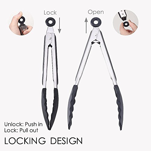 SIMINLIU 2er set Mehrzweckzange Silikon Edelstahl Küchen- und Grillzange (11 zoll + 9 zoll)schwarz - 4