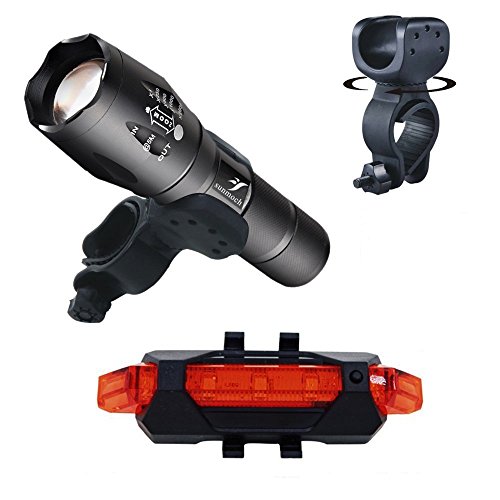 Sunmoch T6 LED 800 Lumen Fahrradlampe Set mit USB Fahrrad Rücklicht,Schwarz