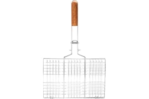 PLPLAAOO Kosz do grillowania ryb, 13.6in składany przenośny kosz na grilla do grilla, metalowa siatka druciana, akcesoria do klipsów do ryb ze zdejmowanym uchwytem, ​​stojak na grilla na ryby Warzywa Krew