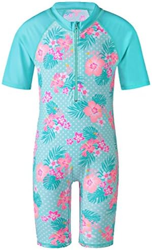 Mythgiftuk children One-Piece Set Print Flower Pattern Swimwear Half Sleeve Swimsuit Benchwear For 2~11 Years