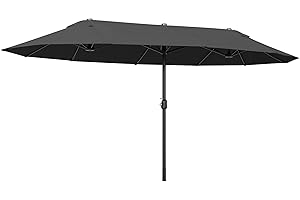 Outsunny Sombrilla Doble 4,55x2,65 m Terraza Exterior con Manivela Manual Resistente al Agua y Protección para Terraza Playa Piscina Negro
