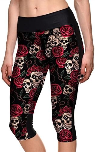 Hoyou Women's Plus Size Fitted High Waist Workout Cropped Pants - Galaxy Print Capri Leggings with Pockets(Rose,L)