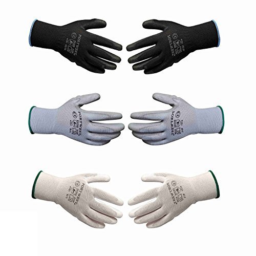 12 Paar Arbeitshandschuhe PU-Montagehandschuhe Mechanikerhandschuhe Nylon Portwest schwarz, weiß, grau - Größe 7 8 9 10 11 (9 / L, Grau)