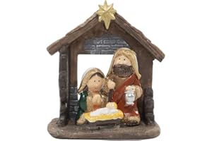 Makio M Nacimiento de Resina, Figuras de Belén Decorativas, Escena de Navidad con Portal, Presentación en Caja de Regalo (Nacimiento 10,30 cm.)