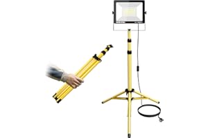 RIGIDON 100W Singola Proiettore LED da Lavoro, altezza regolabile treppiede faretto led, Faretti con Interruttore IP65 per uso Interno ed esterno - campo sportivo, cantiere, garage, luci da officina