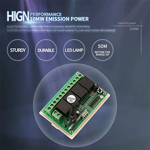 433MHz Universal Wireless Remote Control Switch AC 12V 4CH Receiver Module with 4-Key Remote Controller for Security Alarm