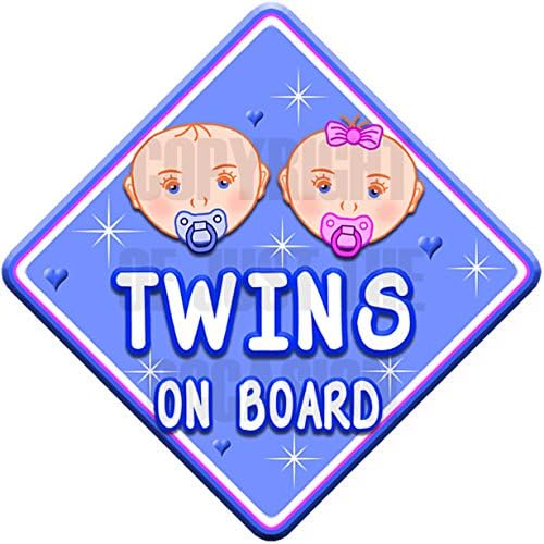 HEARTS TWINS BOY & GIRL ON BOARD non personalised baby car sign