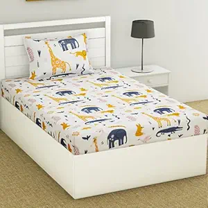 haus & kinder Kids Tropical Magic 100% Cotton Single Bedsheet with 1 Pillow 186 TC (White)