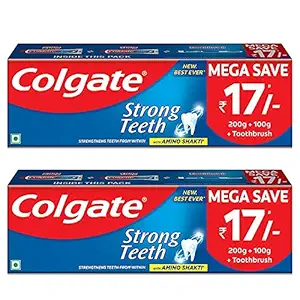 Colgate Strong Teeth Cavity Protection Toothpaste with Amino Shakti - 300g with Free Toothbrush, India's No.1 Toothpaste