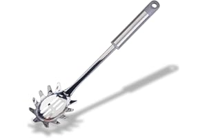 Fackelmann MODE Spaghetti Spoon, Stainless Steel Function Head & Handle, Kitchen Server, Pronged Pasta Fork with Slotted Holes, Serving Spoon, Scoop & Drain, 34cm, Grey, Silver