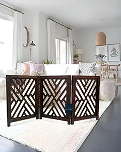 PINK CITY ARTS Wooden Baby Safety Gate / Pet Door / Wooden Room Partition Divider for Living Room / Freestanding 3 Panels Foldable Door for Kids and Dog / Door for The House
