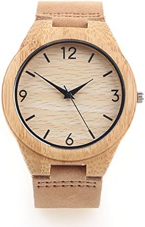 Bamboo Wooden Watch Beichen Eco Faux Wooden Dial Watches with Brown Cowhide Leather Strap Quartz Movement Casual Fashion