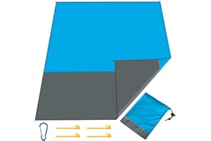 Brovamo Tapis de Plage, 210 x 200 cm Couverture de Plage, Imperméable Anti Sable Natte de Plage, Portable Ultra Légère Grande Drap de Plage pour Picnic Plage Camping Parc Voyage Randonnée - Bleu