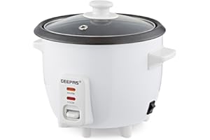 Geepas Rice Cooker, 0.6L | Electric Rice Cooker with Keep Warm Function, Automatic Cooking, Non-Stick Inner Pot | Includes Measuring Cup, Spatula & Glass Lid | 300W, 2 Year Warranty