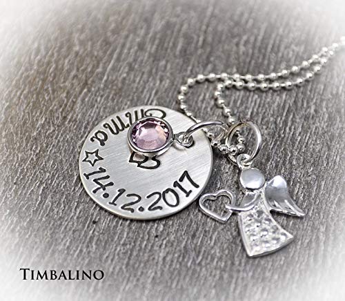 Taufschmuck, Taufkette mit Engel und Geburtsstein, mit Gravur