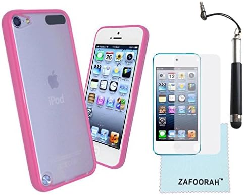 iPod Touch 5th 6th Generation Case, iPod Touch 5/6 Case Genuine ZAFOORAH Translucent Hard Bumper with 3 Bonus items Stylus, Screen Protector, Microfiber Cloth (Dark Pink)