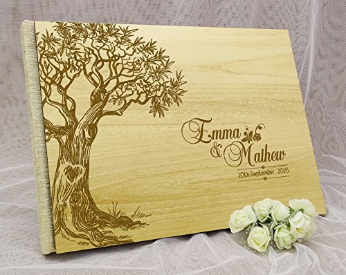 handgemachte rustikalen Hochzeit holz Gästebuch personalisierte Name eingraviert Brautpaarberatung Buch, Baum – 50 Seiten - 3