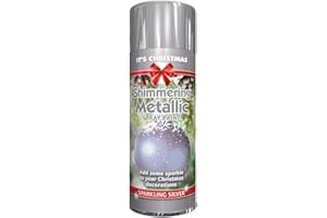 1 x Glitter Metallic Christmas Silver Spray Paint 200ml / 1x Pair of Disposable Gloves Decorative Creative Art and Craft by Swiss Signature