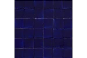 Cerames piastrelle monocolore messicane Talavera Azul Brillante – ceramiche piastrelle di mosaico blu decorative per bagno, doccia, cucina, Una confezione di 90 piastrelle blu 10,5x10,5 cm