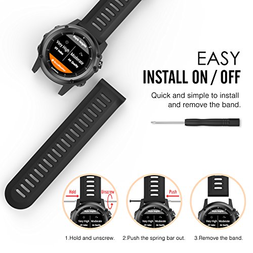 MoKo Garmin Fenix 3 Sport Watch Armband – Silikon Sportarmband Uhr Band Strap Ersatzarmband Uhrenarmband mit Werkzeug für Garmin Fenix 3 / Fenix 3 HR GPS Smart Watch, Schwarz/Grün - 7