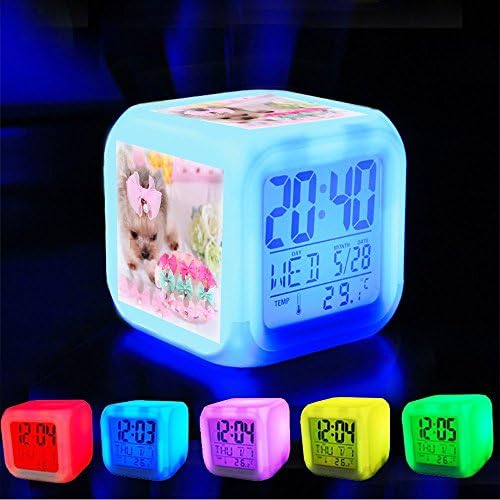 Alarm Clock 7 LED Color Changing Wake Up Bedroom with Data and Temperature Display (Changable Color) Customize the pattern-376.QY Christmas Pet Products Dog Grooming Bows Dog Hair Accesso