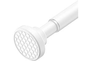AIZESI Shower Curtain Rod, Extendable 107-185 CM Spring Tension Shower Rod, Tension Curtain Rod No Drilling, Non-Slip, Premium Stainless Steel Anti-Rust, White