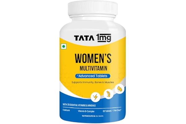 Tata 1mg Women's Multivitamin Veg Tablet with Zinc, Vitamin C, Calcium, Vitamin D and Iron, Support Health Protection, Bones & Overall Health (Pack Of 60 Tablets)