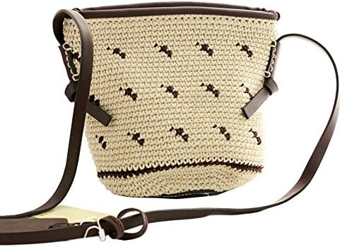 FAIRYSAN Women Beach Straw Woven Handbag Tote Crossbody Shoulder Bag Brown with Leather Handle