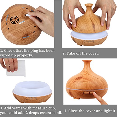 Dricar LED Luftbefeuchter 300ML Ultraschall Aroma Diffuser Befeuchter Tragbare Holzmaserung - 6