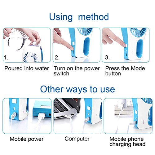 Mini USB Ventilator, Vitutech Ventilator Luftbefeuchter Mini Standventilator mit Kühlung /USB wiederaufladbare Ventilator ini Ventilator für Reisen und Heiße Sommeraußen (Blau) - 7